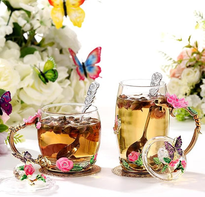 Nuanchu 4 Sets Flower Glass Tea Cups - Image 4