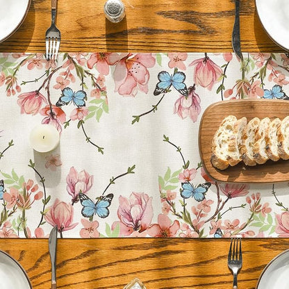 Artoid Mode Flowers Bird Butterfly Spring Table Runner, Seasonal Kitchen Dining - Image 3