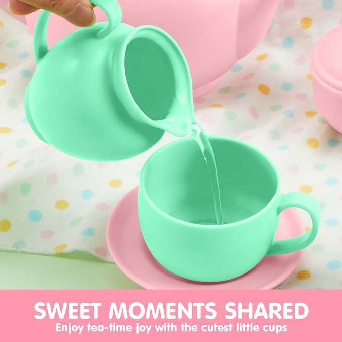 JOYIN 18PCS Pretend Tea Party Set, Plastic Tea Set, Mini Kitchen - Image 3