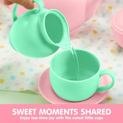 JOYIN 18PCS Pretend Tea Party Set, Plastic Tea Set, Mini Kitchen - Image 3
