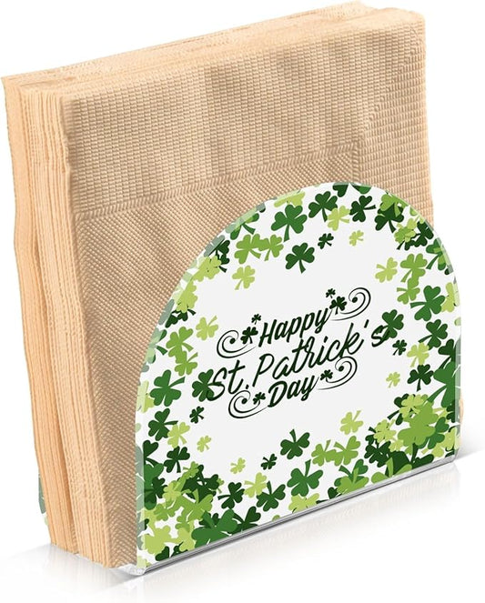 Napkin Holder Happy St Patrick's Day Green Crystal Clear Acrylic Napkin Holders Paper Napkin Holder Dining Table Dispenser for Kitchen Restaurant Home Decor Bar Accessories