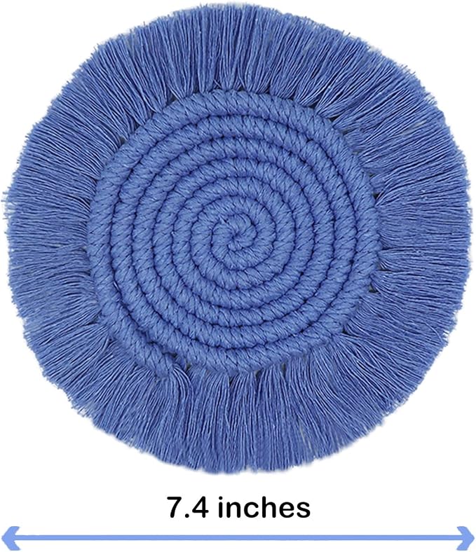 Coomin Boho Coasters for Drinks, Handmade 7.4in, 2p Light Blue | Woven - Image 9