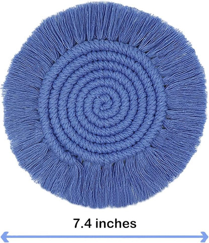 Coomin Boho Coasters for Drinks, Handmade 7.4in, 2p Light Blue | Woven - Image 9