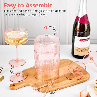 ZOMUIA Ribbed Coupe Glasses 28 Pcs, 10 oz Plastic Champagne Coupe Detachable - Image 6