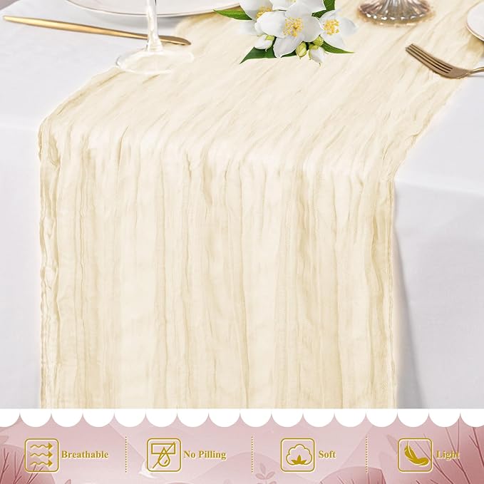 8 Pack Ivory Cheesecloth Table Runner 10FT Long Boho Gauze Fabric Table Runner - Image 5