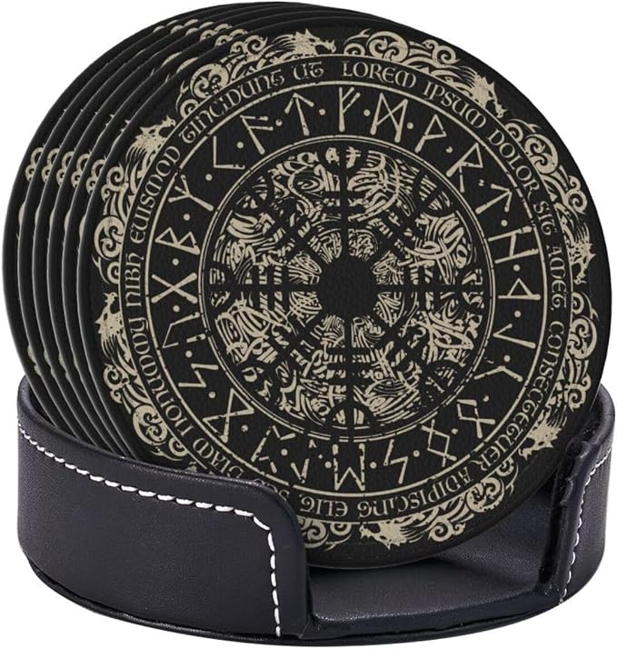 Black Viking Magical Leather Drinks Coasters - Image 3