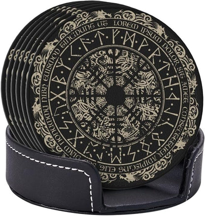 Black Viking Magical Leather Drinks Coasters - Image 3