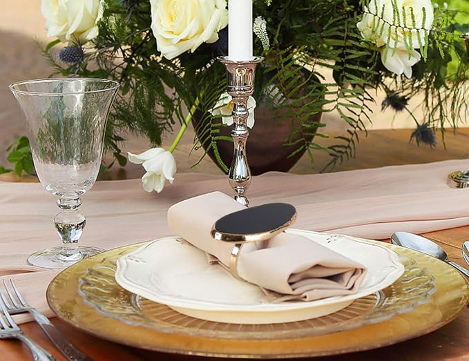 Gold Napkin Rings Set of 4, Natural Agate Slice | Dinner Table Decor - Image 4