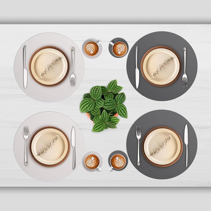 Myir JUN 15 Inches Round Placemats Set of 6 Faux Leather Place Mats | - Image 2