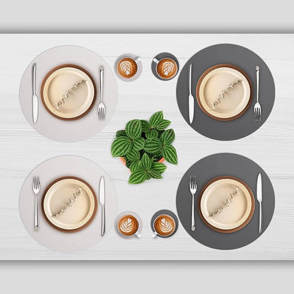 Myir JUN 15 Inches Round Placemats Set of 6 Faux Leather Place Mats | - Image 2