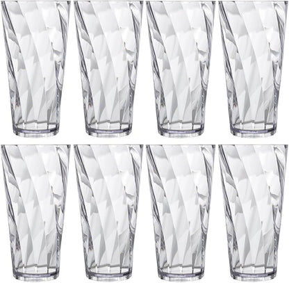US Acrylic Optix Plastic Reusable Drinking Glasses (Set of 8) 26oz Iced-Tea Cups in Clear | BPA-Free Tumblers, Made in USA | Top-Rack Dishwasher Safe