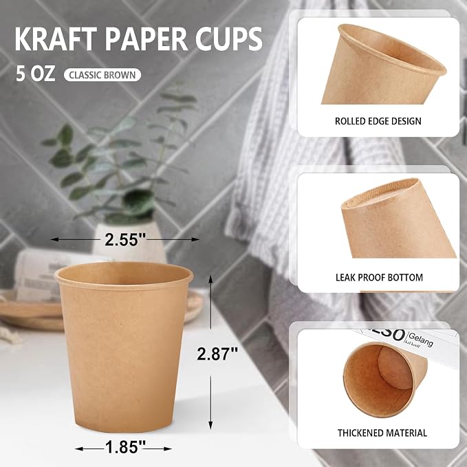 SIUQ 400 Pack 5 oz Kraft Paper Cups, Disposable Bathroom Mouthwash Cups | Small - Image 2