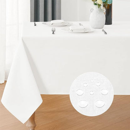 2 Pack Rectangle Tablecloth, 52x70 inch, Water Resistant Wrinkle Free Linen Textured Table Cloth Washable, Decorative Fabric Table Cover for Dining, Party and Camping, White