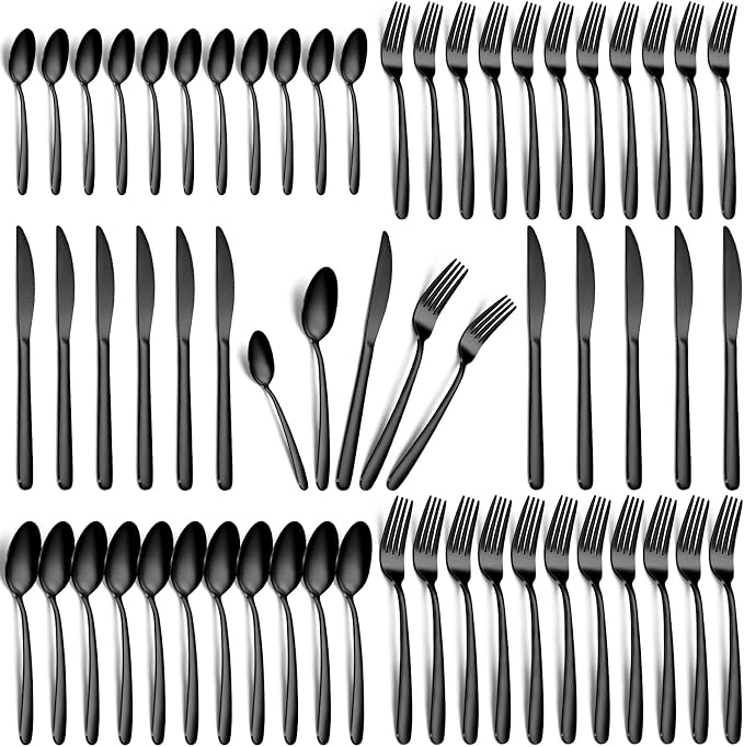 Hunnycook 60-Piece Black Silverware Set by Dedicatedtoenhancingyourdiningexperience