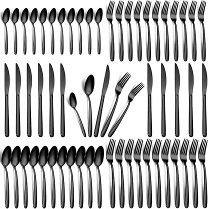 Hunnycook 60-Piece Black Silverware Set by Dedicatedtoenhancingyourdiningexperience