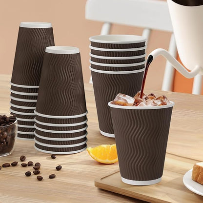 150 Pack 8 oz Coffee Cups, Disposable Corrugated Insulated Ripple Wall Paper Coffee Cups 8 OZ for Hot or Cold Drinks Office Home Cafe Party Travel (Brown)