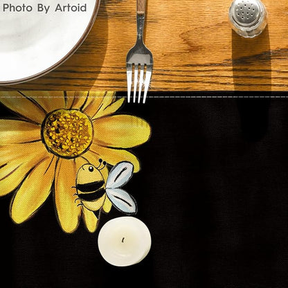 Artoid Mode Bee Sunflower Table Runner Black, Seasonal Spring Summer Flowers - Image 7