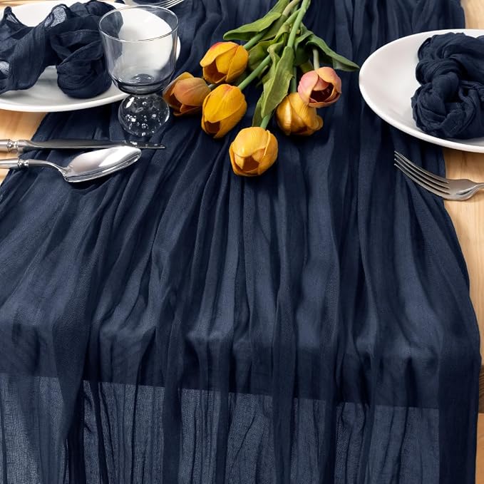 2 Pack Navy Blue Cheesecloth Table Runner 10ft Rustic Outdoor Decor | - Image 2