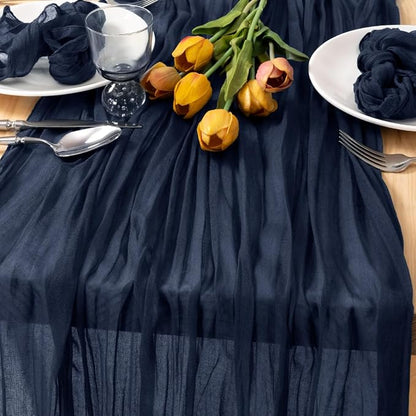 2 Pack Navy Blue Cheesecloth Table Runner 10ft Rustic Outdoor Decor | - Image 2