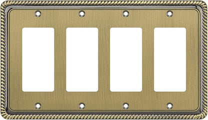 Henne Bery Rope Edge Decorative Wall Plate Switch Plate Outlet Cover (Quad Decorator, Antique Brass)