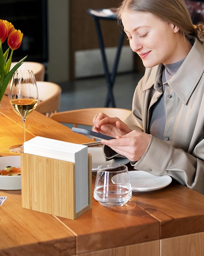 MaxGear Bamboo Napkin Holder for Tables, Wooden Tabletop Tissue Holder | Fits - Image 7