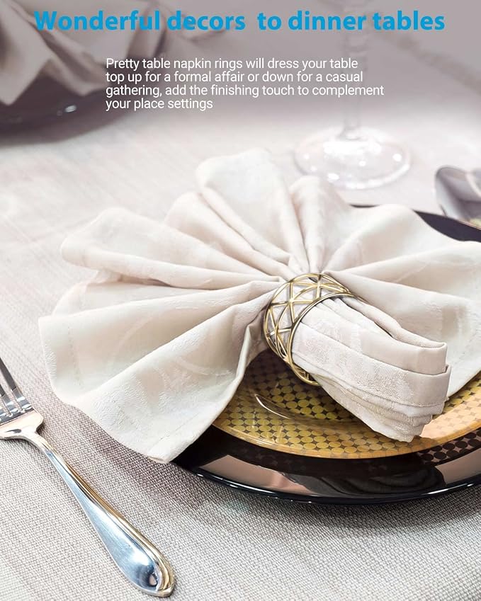 12 Pack Napkin Rings Holders Gold Color Hollow Design Décor Dinner Party - Image 2