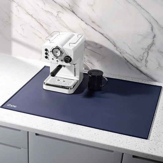 SAPID Raised Edges 32"x24" Extra Large Silicone Mat, Rolled-Up Silicone Mats For Kitchen Counter Heat Resistant Silicone Mat With Lip, Thick Countertop Protector Mat,Silicone Mats For Crafts,Navy Blue