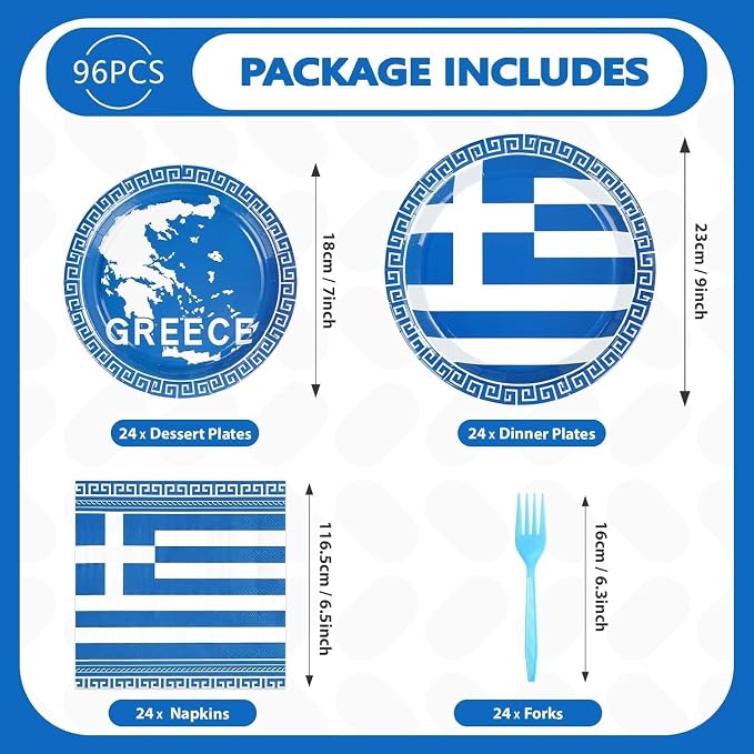96PCS Greek Flag Birthday Party Supplies Greece Flag Plates，Serves 24 | - Image 2