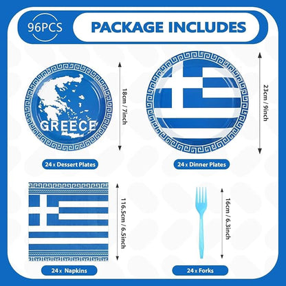 96PCS Greek Flag Birthday Party Supplies Greece Flag Plates，Serves 24 | - Image 2