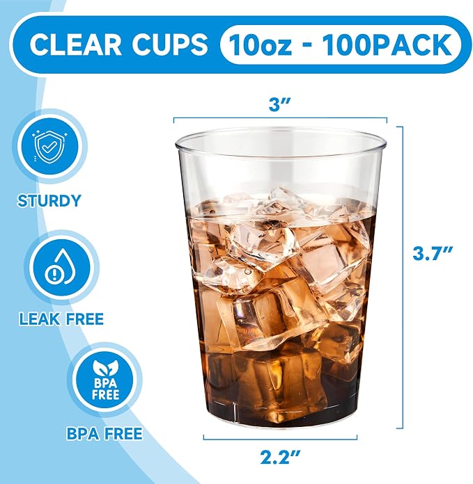 RACETOP 10 oz 100 Pack Disposable Plastic Cups, Disposable Clear Plastic Cups - Image 2