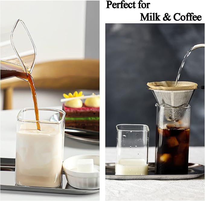 Tupalizy Square Glass Cups Tumbler Highball Drinking Glasses - Image 4