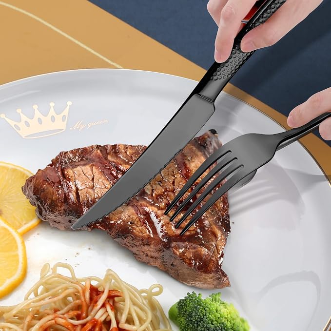 20-Piece Hammered Black Silverware Set - Image 9