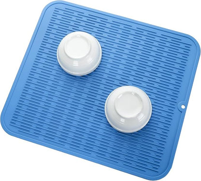Silicone Dish Drying Mat for Multiple Usage,Easy clean,Eco-friendly,Heat-resistant Silicone Mat for Kitchen Counter or Sink,Refrigerator or Drawer Liner Lichen BlueL XL 18 inches x 16 inches