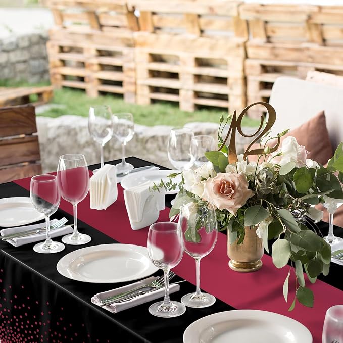 1Pcs Black and Maroon Tablecloth Party Decorations, Plastic Black Table Cloth - Image 5