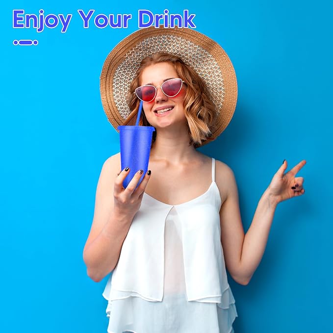 24 Pack Plastic Tumblers with Lids and Straws, Reusable Colorful Cups - Image 4