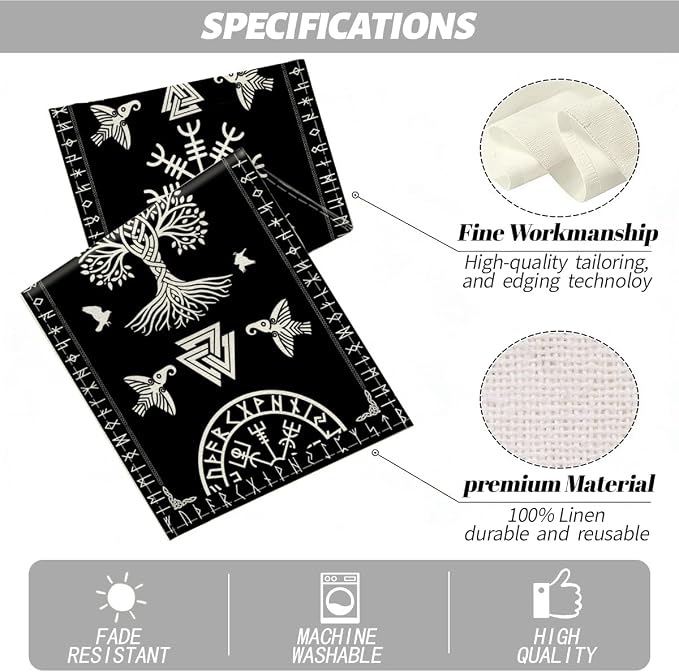 Black Viking Tree of Life Raven Helmet of Awe Table Runner | Seasonal Living - Image 2