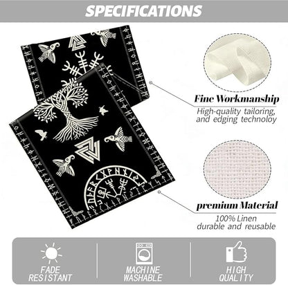Black Viking Tree of Life Raven Helmet of Awe Table Runner | Seasonal Living - Image 2