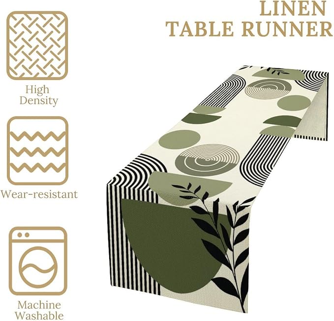 Boho Leaves Table Runner Sage Green Tropical Palms Tree Mid Century Modern - Image 4