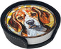 Drink Coaster Set of 6, Beagle Dog Mom Lover Gift,Leather Drink Coasters with Holder,6 Pack Cup/Bar/Drink Coasters for Table/Drinks/Coffee Protection Housewarming Gift