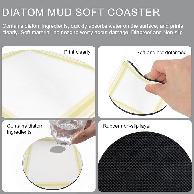 Yellow Grid Coasters Set of 6, Absorbent Coasters - Image 9