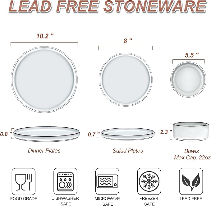 LIANYU 18 PCS Dinnerware Sets for 6, Stoneware Dinner Plates and Bowls Set | - Image 9