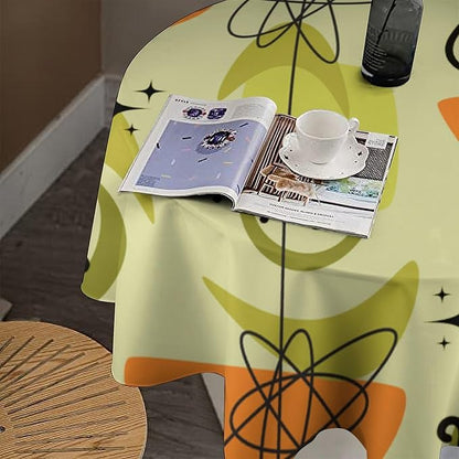 Mid Century Black Cat Round Tablecloth, Vintage Modern Bohemian Abstract Geometric Retro Art Tablecloth for Home Party Dining Room Kitchen Decor 50Inch(127cm)