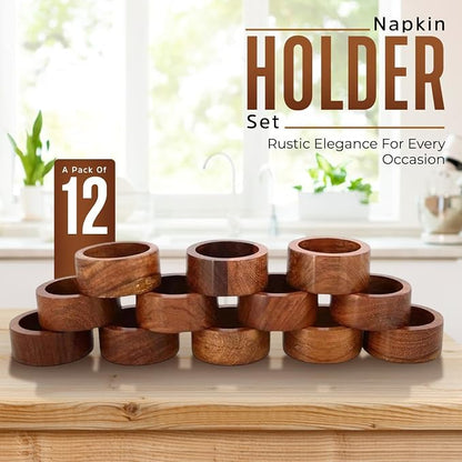 Ramkudi Stylish Brown Napkin Rings Set of 12 | Wooden Napkin Holder - Image 2
