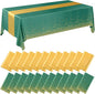 Breling 24 Pack Green and Gold Disposable Plastic Tablecloths and Satin Table Runner Set, 54 x 108 Inch Tablecloth, 12 x 108 Inch Table Runners for Wedding Graduation Birthday Baby Shower New Year