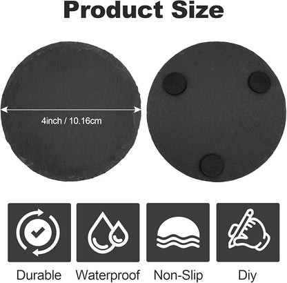 24 Pcs Slate Coasters, 4 inch Black Stone Coaster Set, Round | Laser Engraving - Image 2
