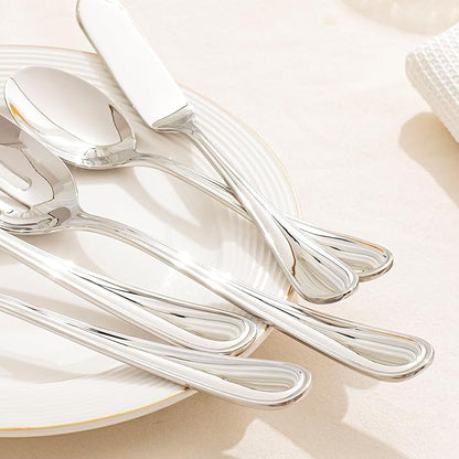 KINGSTONE 12 Piece Teardrop Serving Utensils Set, 18/10 Stainless Steel Serving Utensils, Slotted Spoons, Forks, Tongs, Cake Server, Butter Knife for Buffet, Catering, Wedding, Party