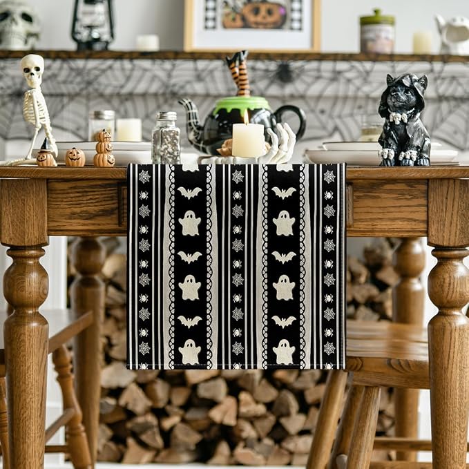 Artoid Mode 210 GSM Halloween Table Runner 13x72 Inch Home Party Decor | Black - Image 2