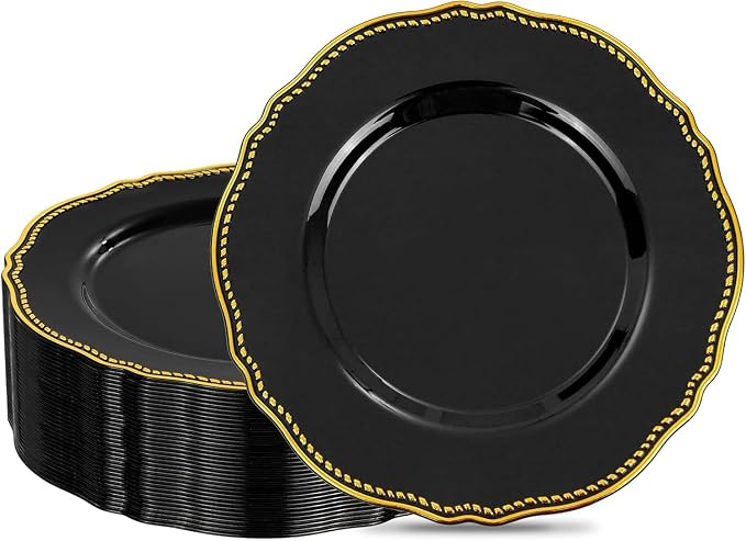 60 Pcs Black Gold Dinner Plates by Hioasis