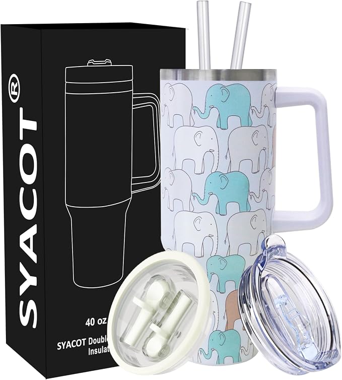 SYACOT 40 oz Tumbler with Handle and Straw Stainless Steel Insulated Tumbler by SYACOT