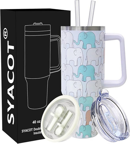 SYACOT 40 oz Tumbler with Handle and Straw Stainless Steel Insulated Tumbler by SYACOT